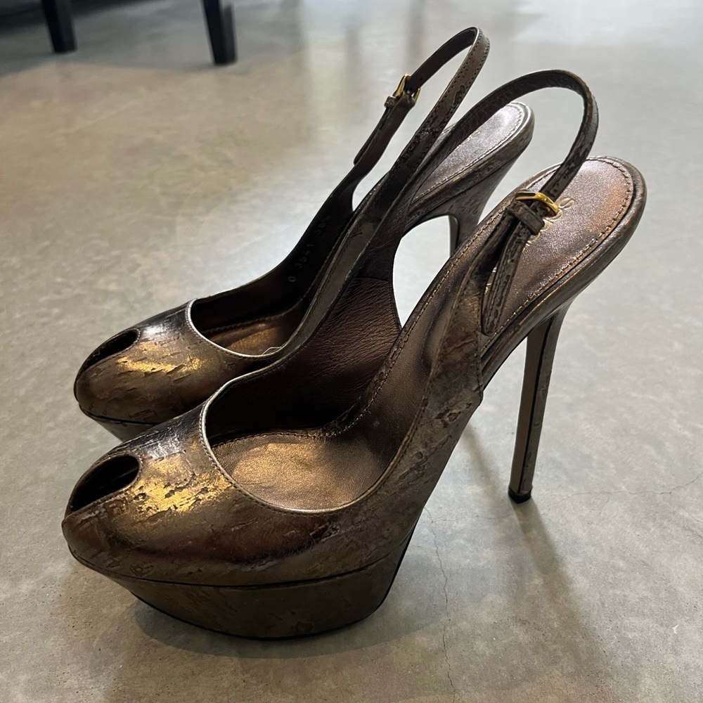 Sergio Rossi Heels Platform Slingback Leather Stiletto Pumps Metallic